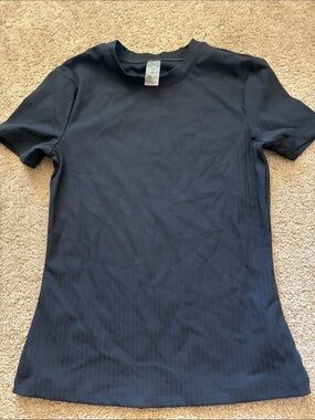 Rhone Women's Element Black Ribbed Active Short Sleeve Tee Shirt XS